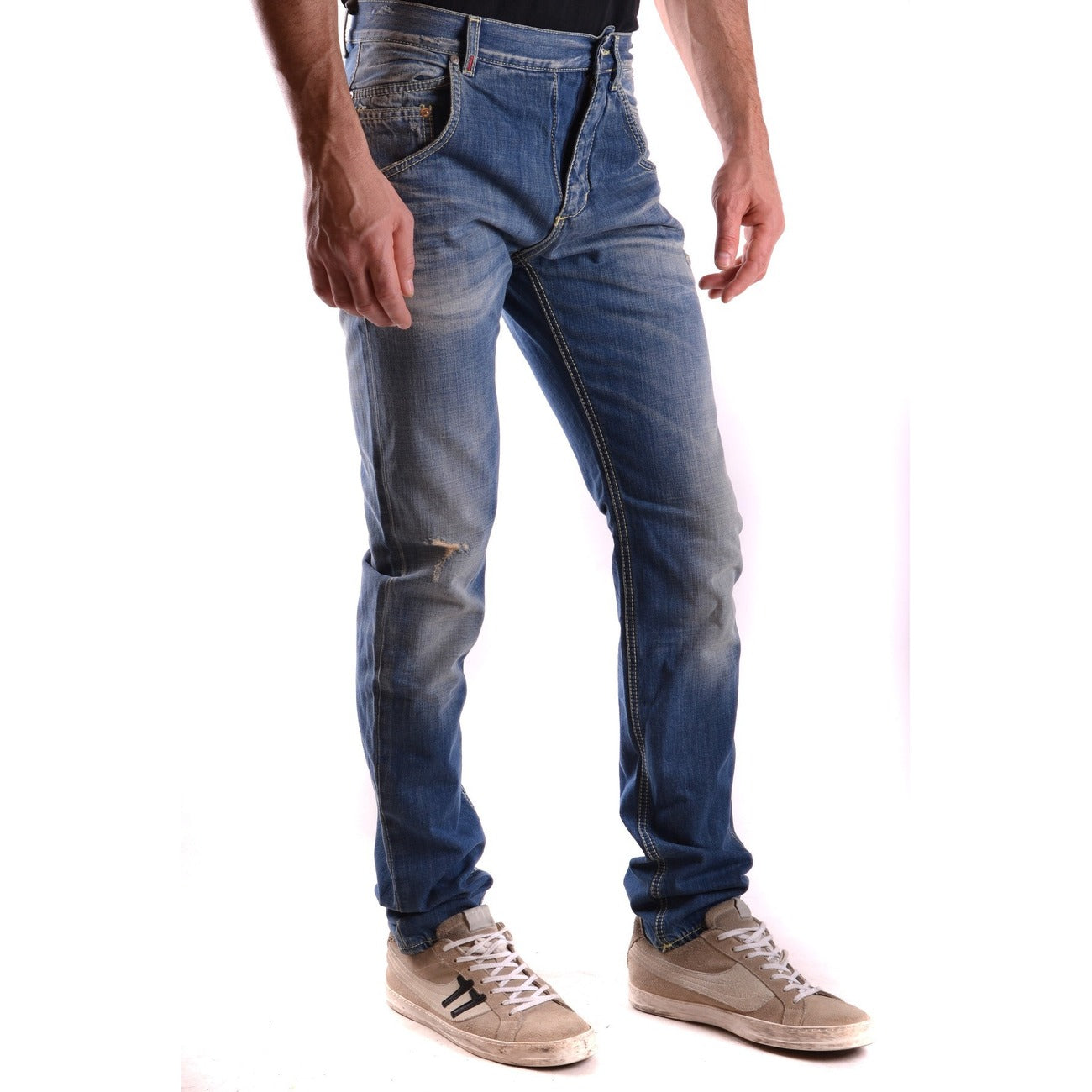 Dondup Jeans Uomo Blu Effetto Strappato e Consumato in Cotone 100% con Zip e Bottone Tasche Anteriori e Posteriori B_21802