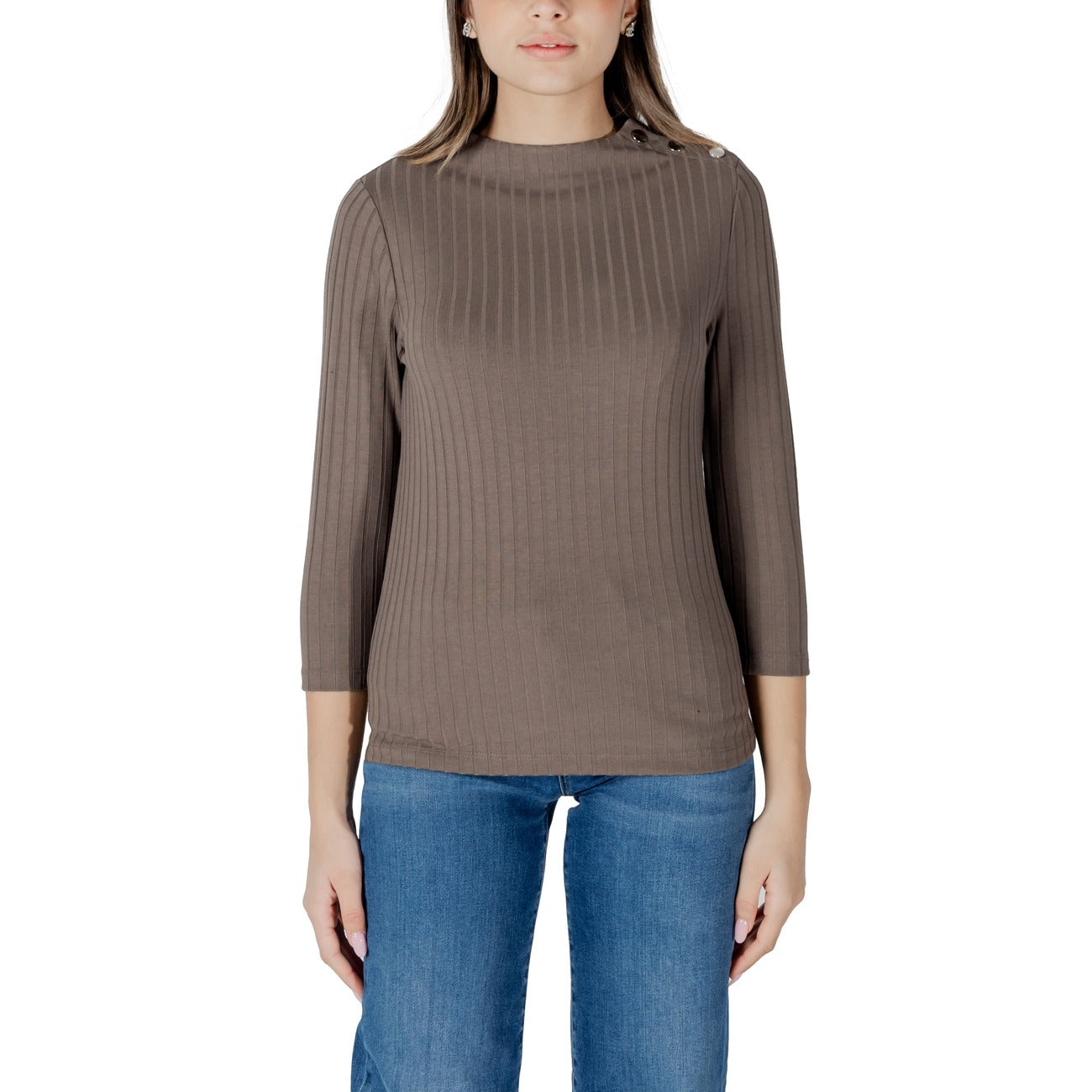 Street One Maglia Donna Bianco Scollo Tondo Manica Lunga Bottoni Viscosa Poliestere Primavera Estate 322790