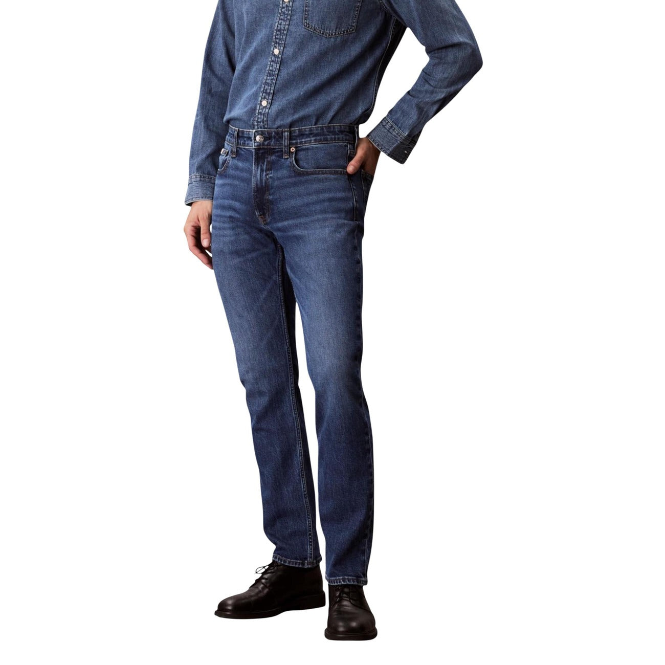 Calvin Klein Jeans Jeans Uomo Blu Zip Bottone Tasche Cotone Elastan Autunno Inverno LV04RB735G
