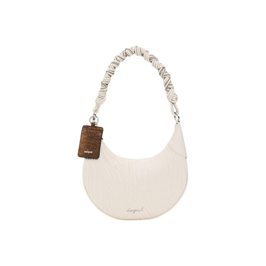 Borsa media di forma ovale con tracolle intercambiabili, una corta e l’altra più lunga in stile a tracolla, con impunture ricamate negli stessi toni e applicazione con logo metallico.

