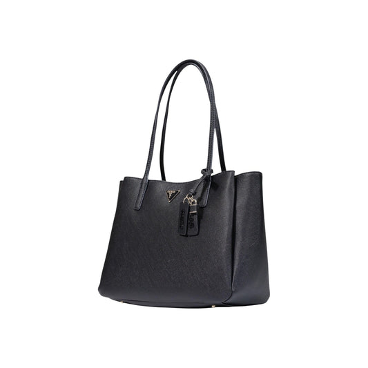 Borsa Guess nera Bramina Small Satchel HWZG96 72260. Borsa a mano e a spalla capiente da donna in ecopelle nera colour blocking con logo a triangolo Guess, doppi manici, ciondoli charm e chiusura zip, borsa lavoro e quotidiana 4 stagioni.