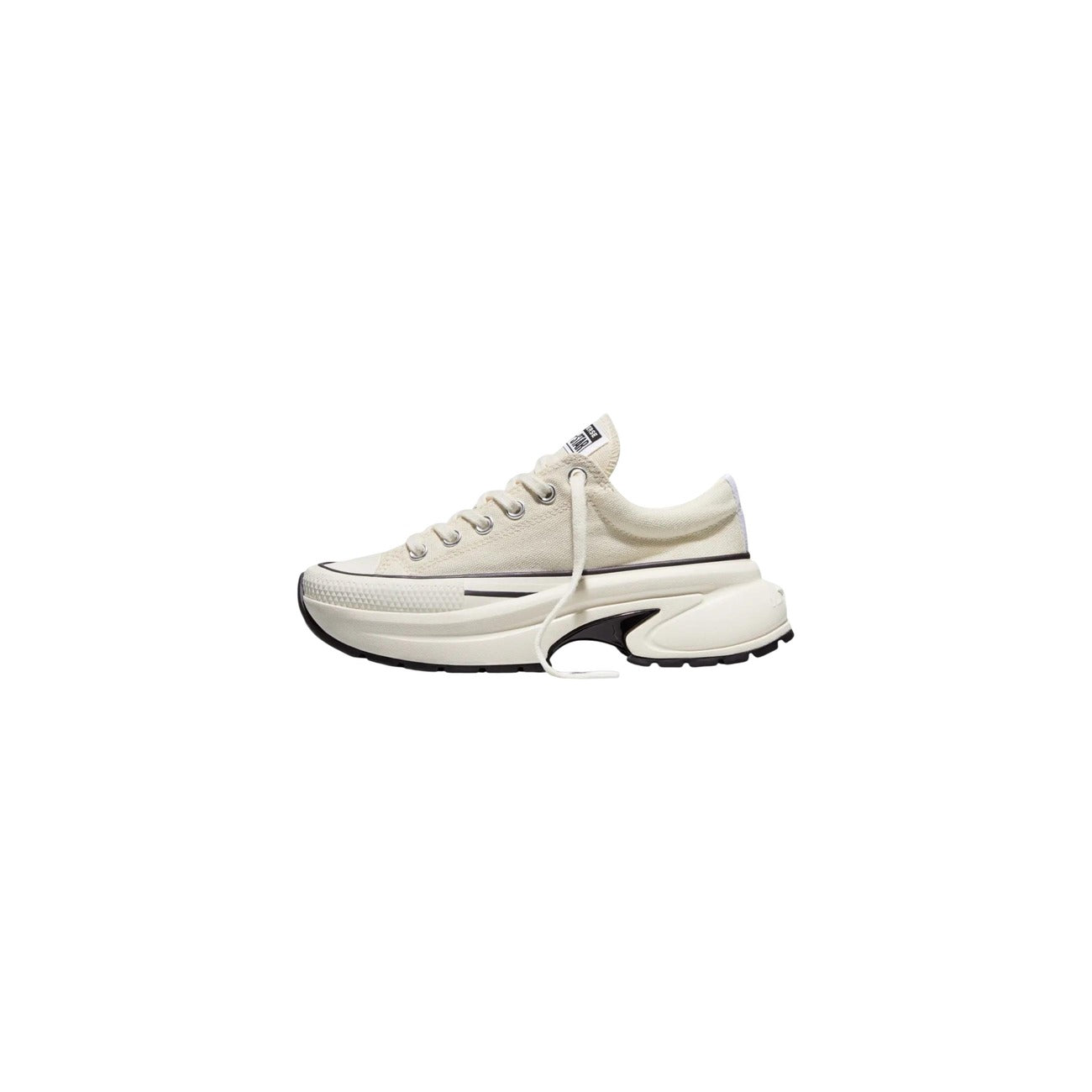 Sneakers Converse Run Star Crush OX bianche donna A19266C. Scarpe sportive da donna bianche in tela tessuto con suola platform alta 5 cm, tacco chunky sagomato e occhielli metallici, scarpe da ginnastica basse 4 stagioni.
