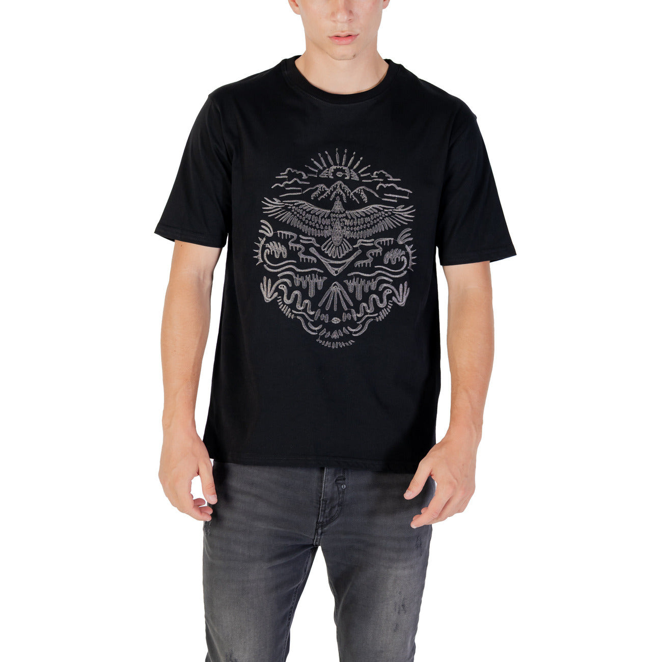 Gianni Lupo T-Shirt Uomo Nera Stampa Manica Corta Scollo Tondo 100% Cotone Primavera/Estate GL649W