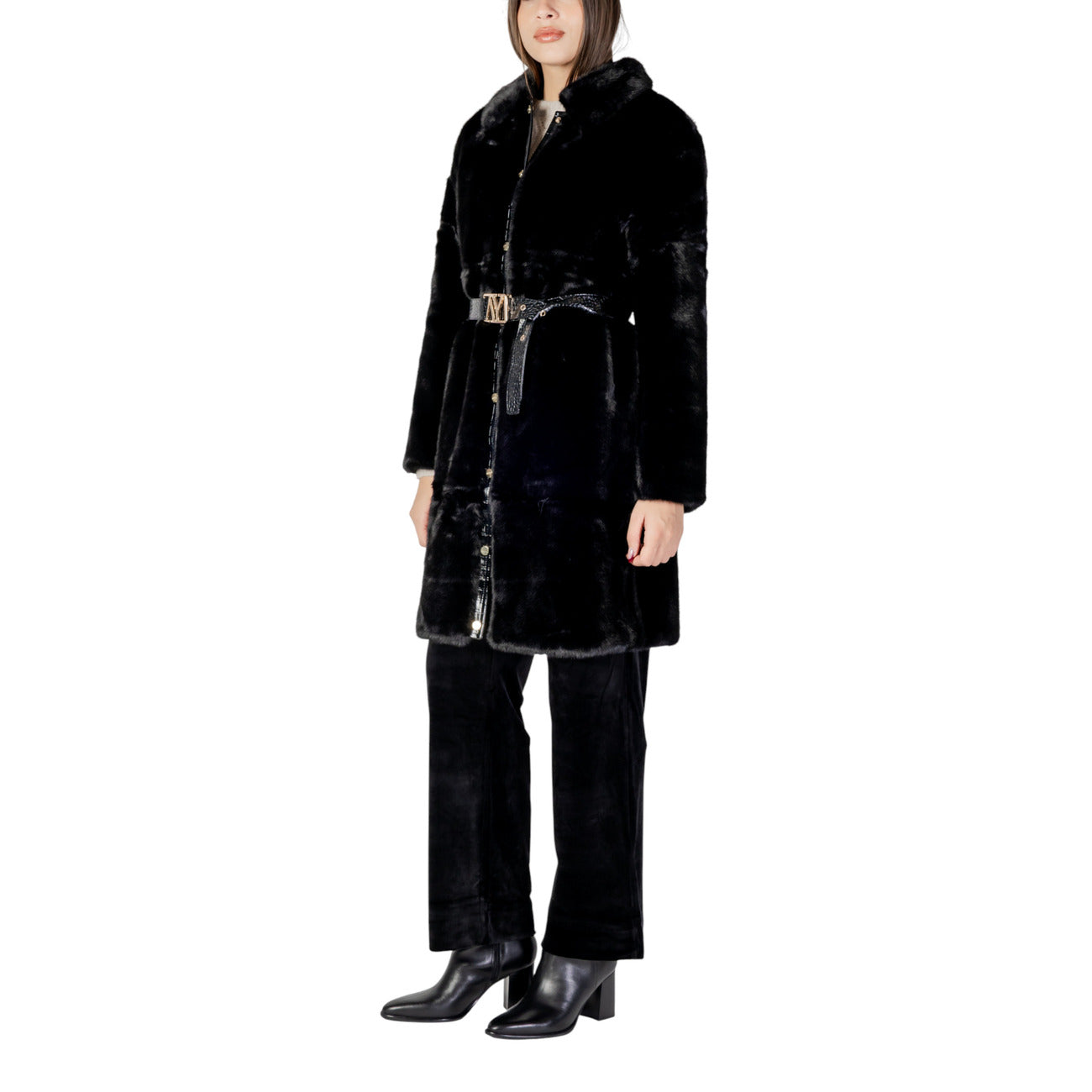 Ayfee Cappotto Donna Nero Bottoni Automatici Maniche Lunghe Scollo Tondo Colletto Classico Tasche Cintura Poliestere 100% Autunno Inverno CAM25226