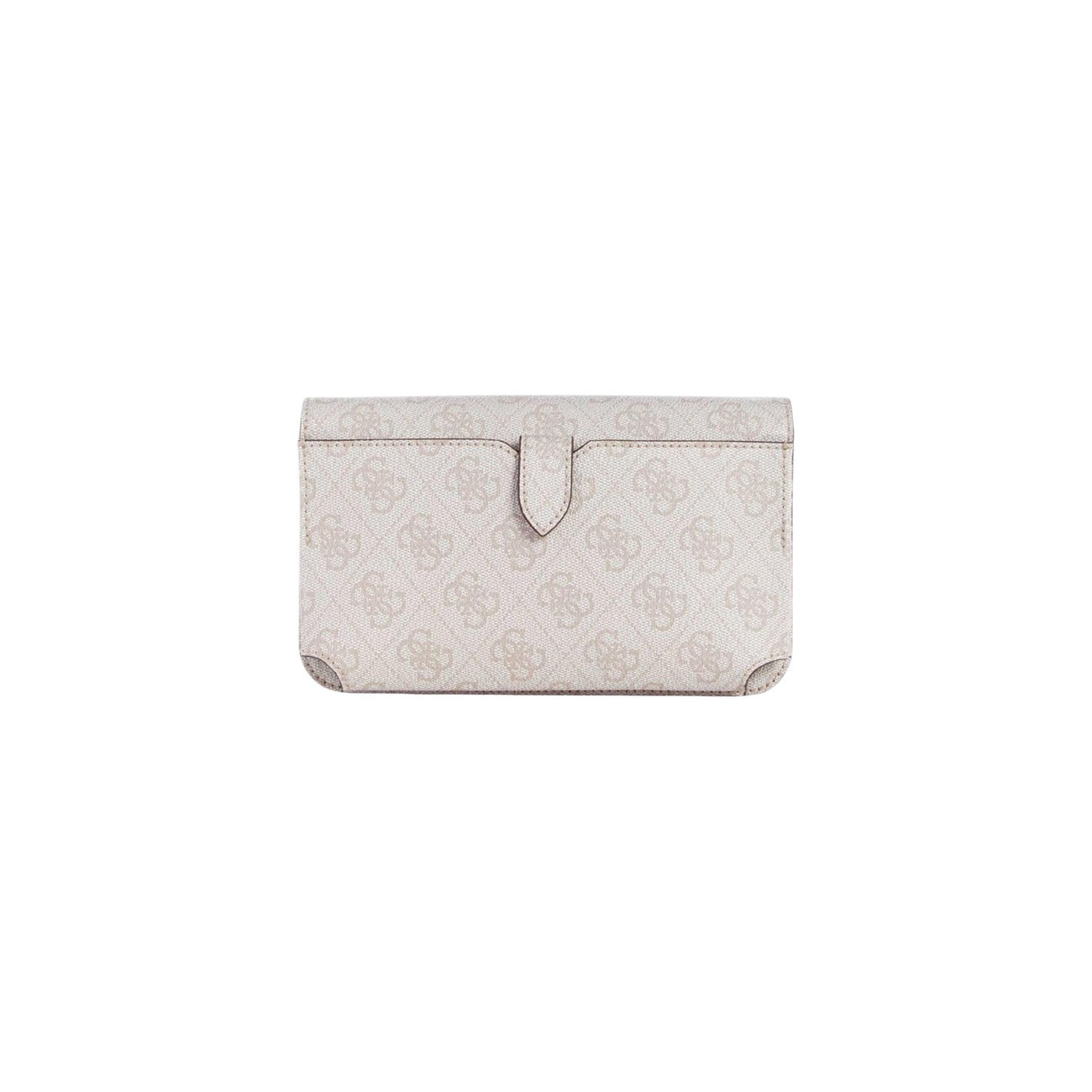 Pochette Guess Noelle II Organizer; Poliuretano Effetto Saffiano. Stampa monogramma, logo triangolare metallico, chiusura a patta. Borsa donna mini compatta e leggera per outfit urban-chic. Vista posteriore 