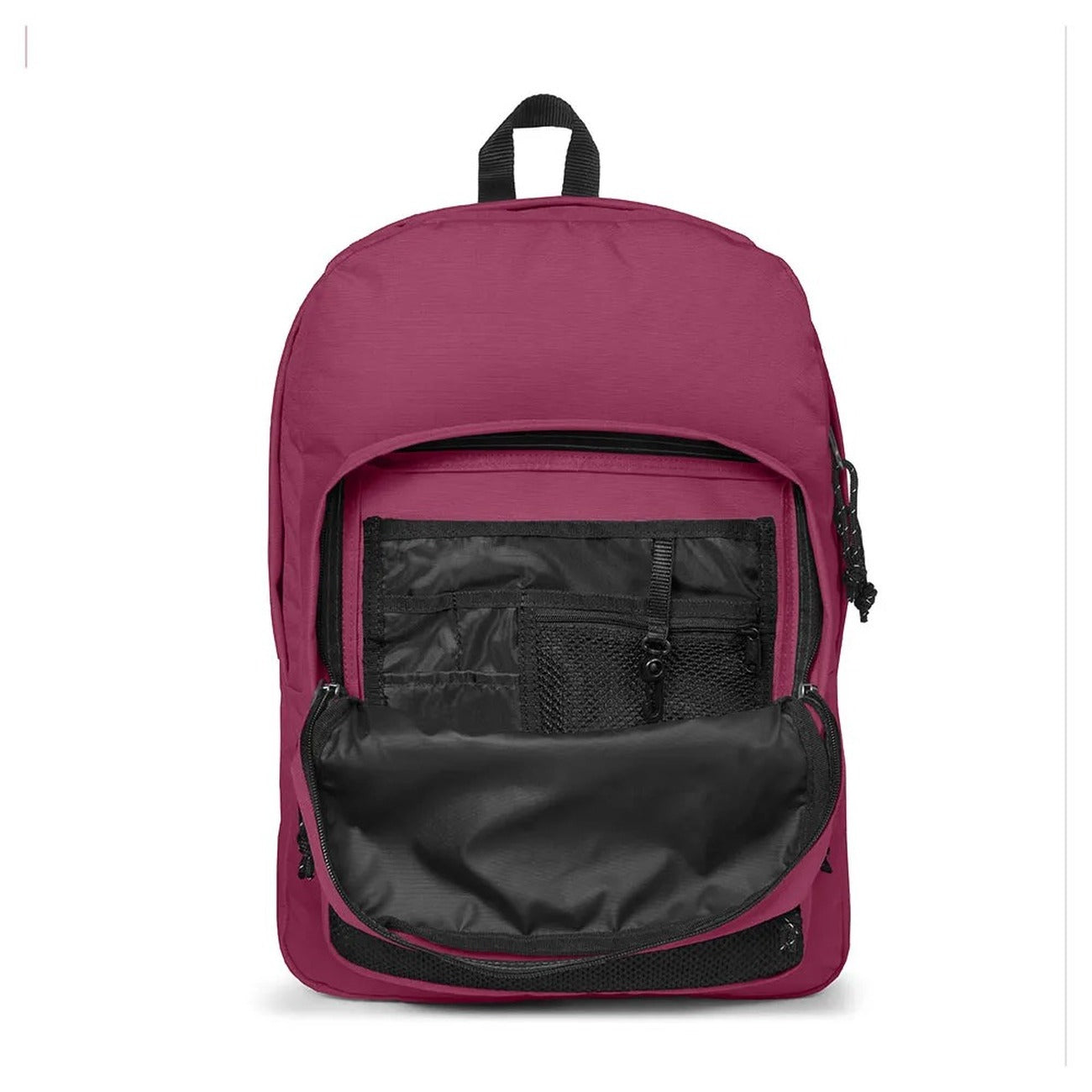 Zaino Eastpak Pinnacle Viola; Dimensioni 42x32x25.5 cm. Doppio scomparto capiente in 100% poliammide. Tasca con organizer, tasca esterna in mesh, schienale e spallacci imbottiti antiscivolo. Vista aperta 