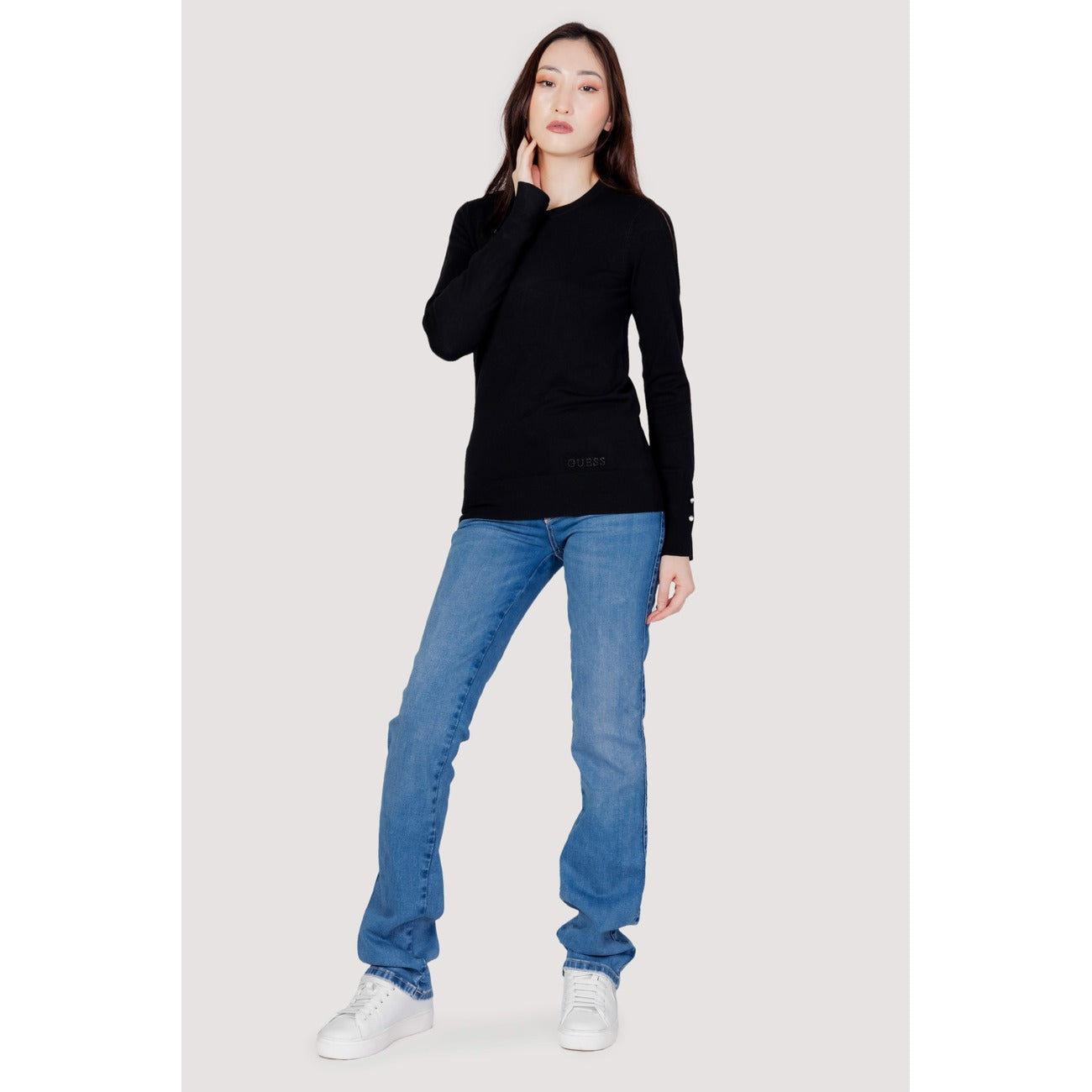 Guess Maglia Donna Nera Maniche Lunghe - Maglia Cotone