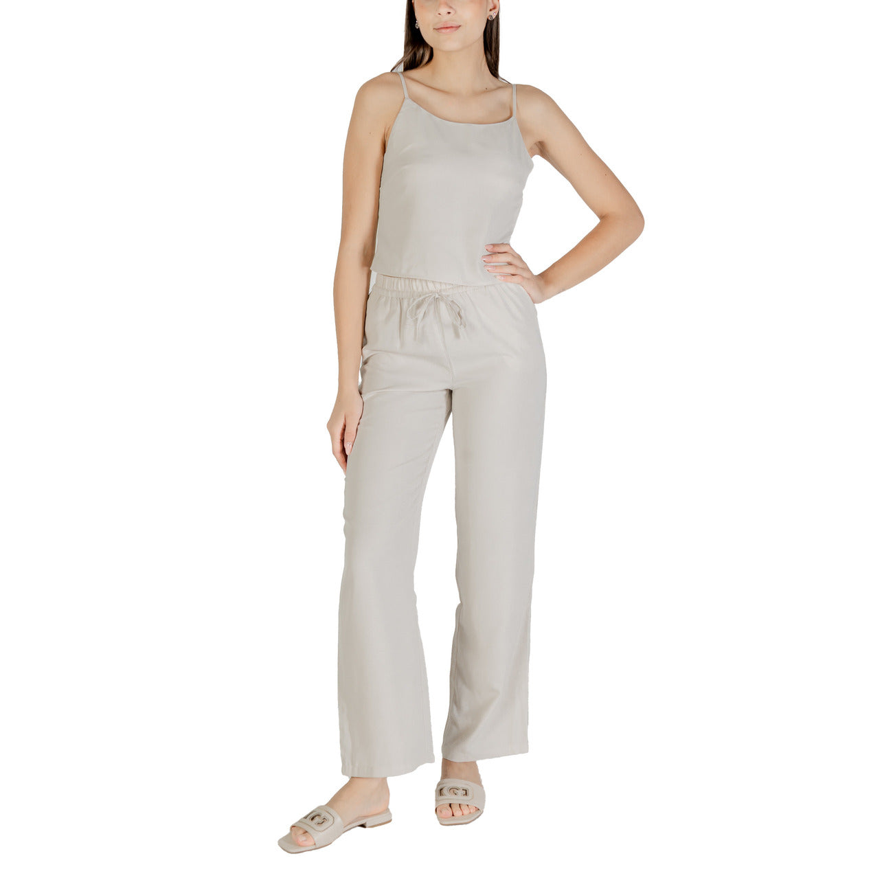 Only Top Donna Beige Smanicato Scollo Tondo 100% Poliestere Primavera/Estate 15349028
