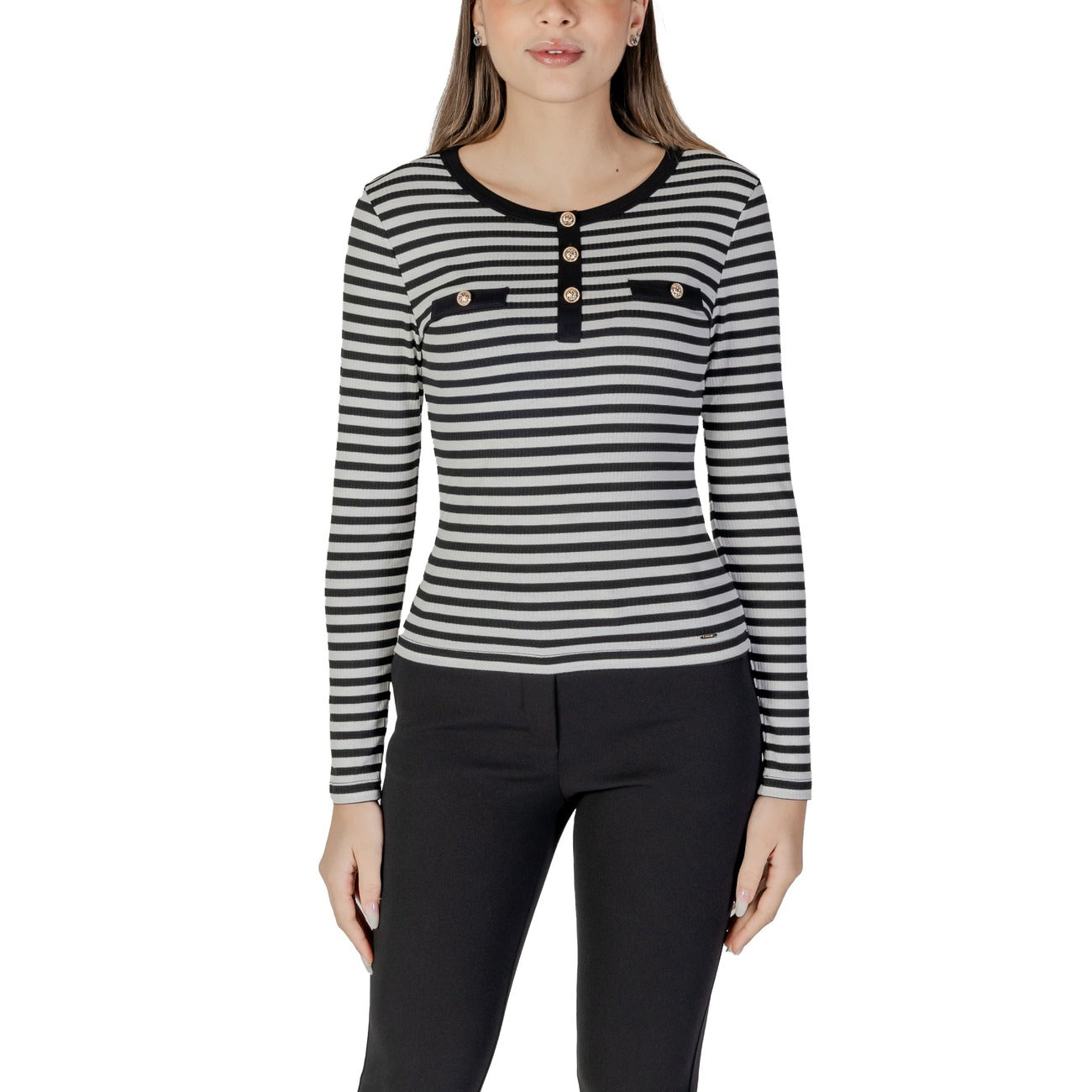 Morgan De Toi Maglia Donna Bianco Righe Scollo Tondo Manica Lunga Poliestere Viscosa Primavera Estate 251-TSCOOP