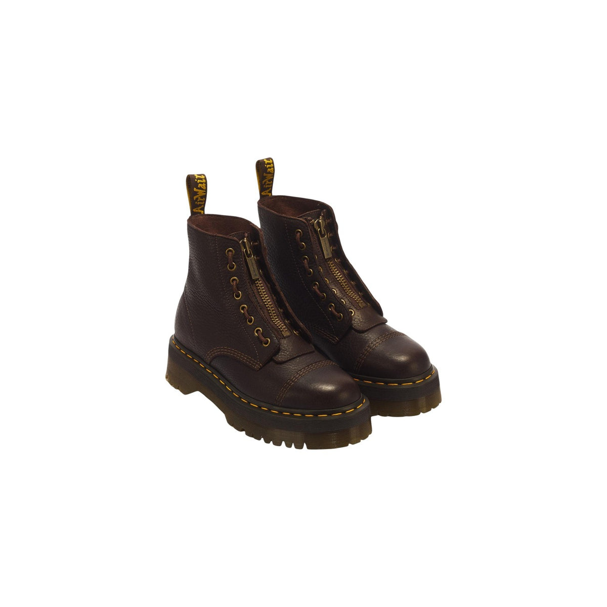 Anfibi platform donna Dr. Martens Sinclair marroni – Stivali in pelle con zip e suola Quad 44348200.