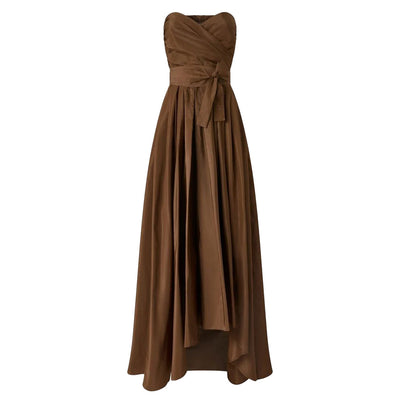 Pinko Abito Lungo Donna Marrone Smanicato Scollo a Cuore - Abito Poliestere
