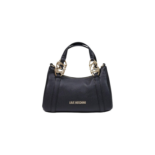 Borsa Love Moschino donna nera a mano modello JC4015PP1. Borsetta piccola bauletto in ecopelle martellata nera con dettagli oro a cuore sui manici e zip stile casual chic, romantico, elegante e da sera.