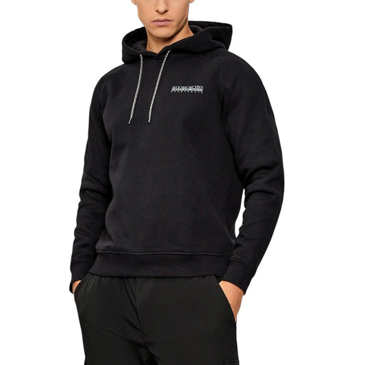 Napapijri Men's Black Hoodie - Long-Sleeved Cotton Sweatshirt with Print