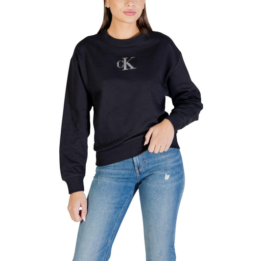 Calvin Klein Jeans Felpa Donna Nera con Maniche Lunghe Scollo Tondo in Cotone 86% Poliestere 14% Primavera/Estate LV047E828G