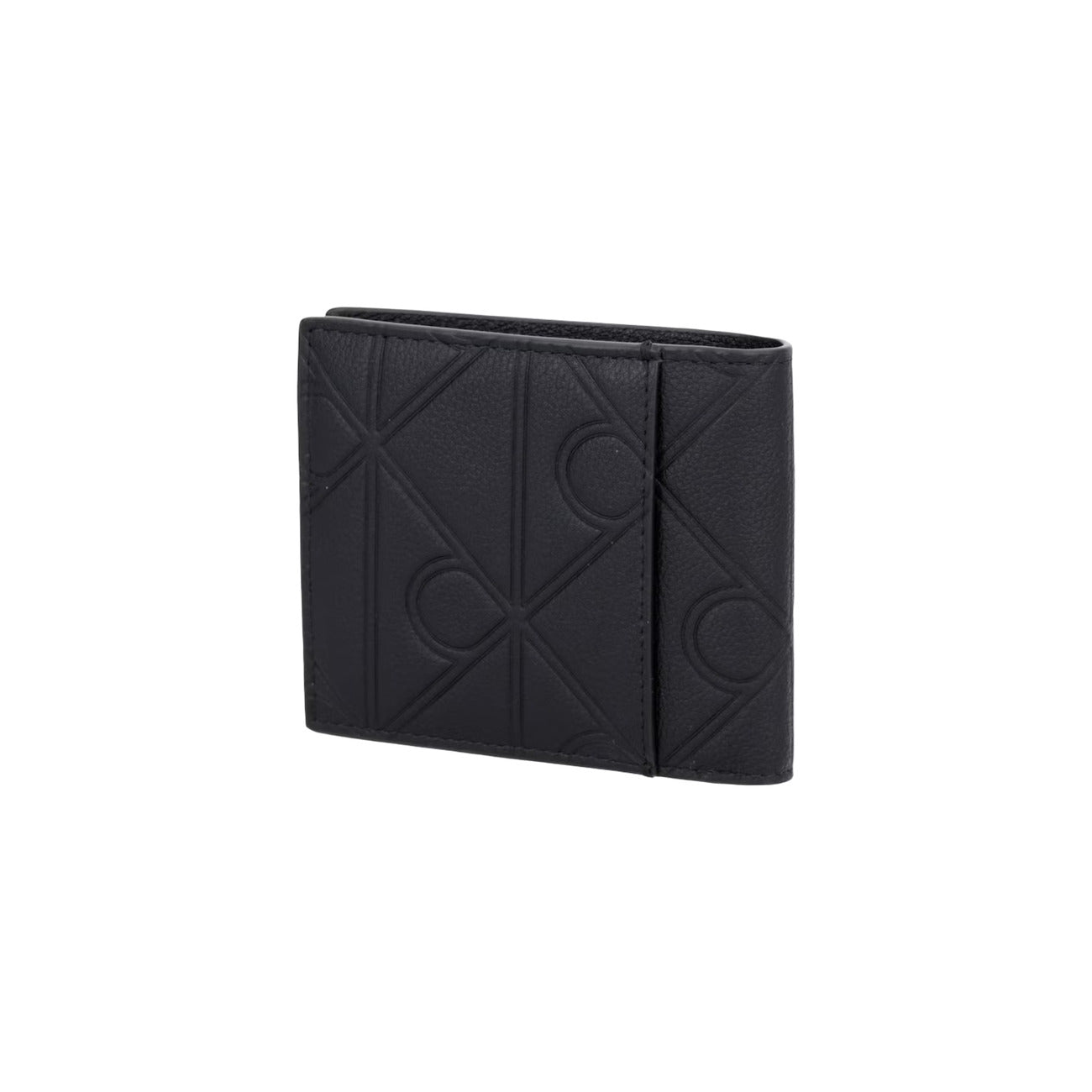 Portafoglio Compatto Uomo Calvin Klein; Nero. 100% Cuoio martellato con loghi incisi a rilievo, chiusura con zip, scomparti interni per tessere (senza portamonete). Dimensioni micro (7x9 cm), stile minimalista 4 stagioni. Posteriore 