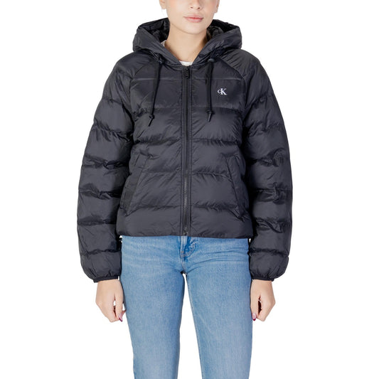Giubbotto invernale donna Calvin Klein Jeans modello LIGHTWEIGHT LOGO PUFFER nero in poliestere con cappuccio e cerniera
