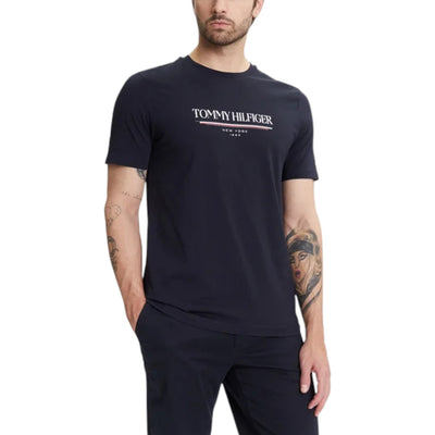 Tommy Hilfiger T-Shirt Uomo Bianca con Stampa Maniche Corte - T-Shirt Cotone Organico Scollo Tondo