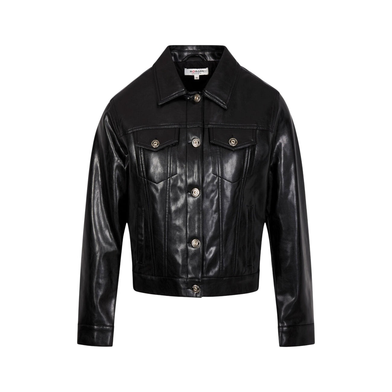 Giacca Morgan De Toi donna nera 262-GFALOU. Giubbotto corto leggero in materiale sintetico con cuciture a vista, colletto classico, chiusura frontale con cerniera e bottoni logati in metallo, capospalla casual mezza stagione.