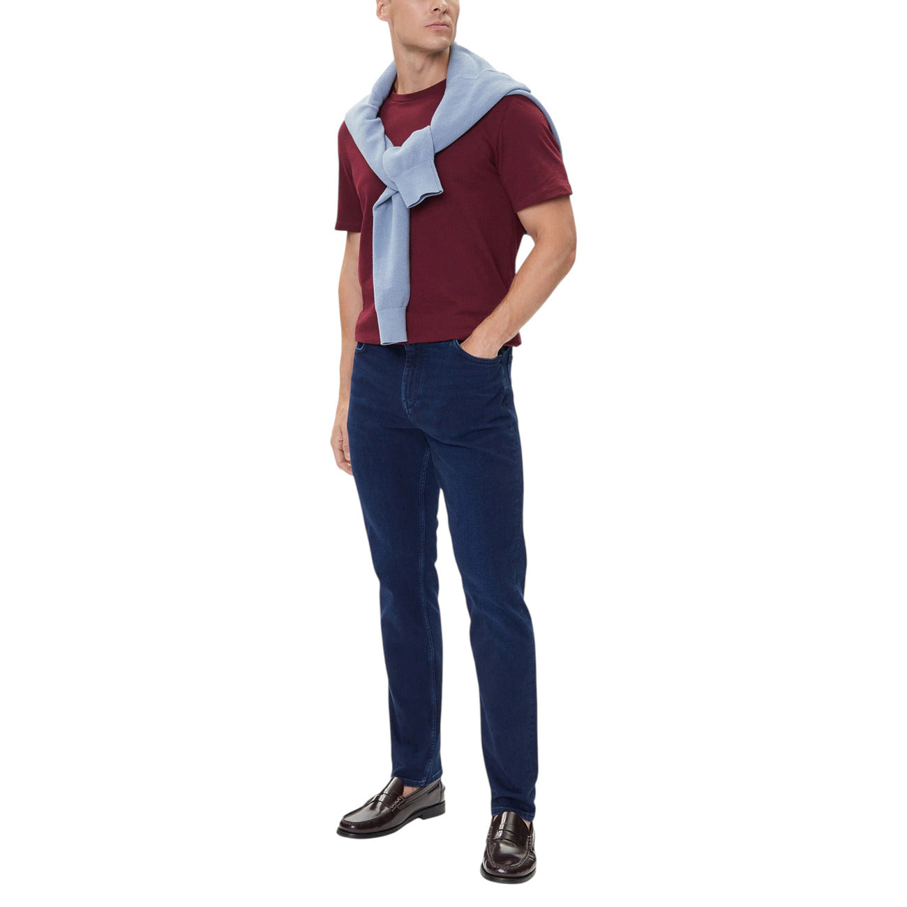 Tommy Hilfiger Jeans Uomo Blu con Zip Bottone Tasche Anteriori Posteriori - Jeans Cotone Organico Elastan