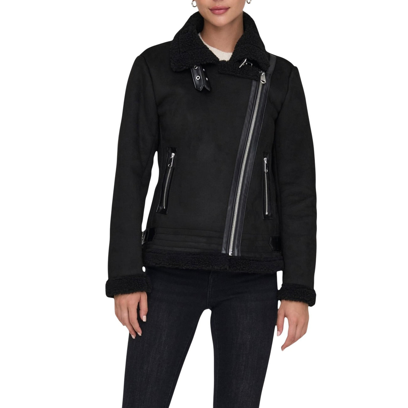 Only Giacca Donna Nero Cerniera Manica Lunga Scollo Tondo Colletto Tasche Poliestere 100% Autunno Inverno 15304775