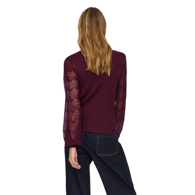 Only Maglia Donna Bordeaux Maniche Lunghe - Maglia Modal Poliestere Viscosa Scollo Tondo