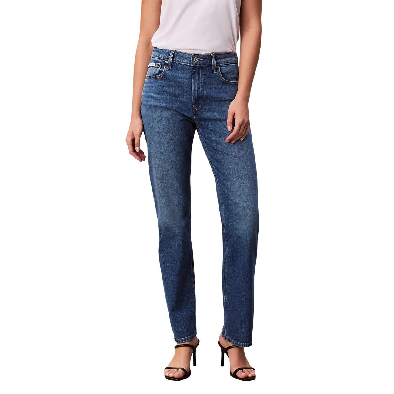 Calvin Klein Jeans Jeans Donna Blu Zip Bottone Tasche Anteriori Posteriori Cotone Elastan Autunno Inverno LV047B913G