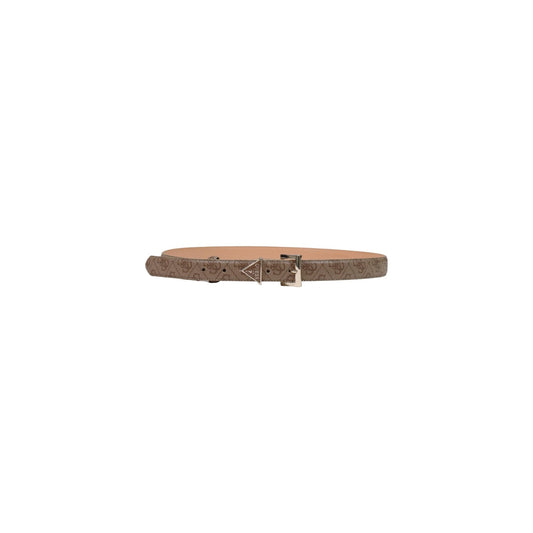 Cintura Donna Beige Guess Noelle; Larghezza 2,5 cm in poliestere e rivestimento in pelle con motivo 4G. Chiusura regolabile con fibbia oro pallido e dettaglio triangolo logo, stile elegante Frontale chiusa 