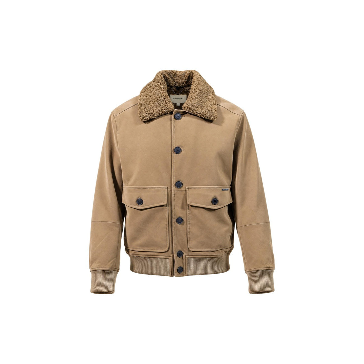 Bomber ecopelle uomo Gianni Lupo – Giubbotto beige con colletto in shearling GL9857.