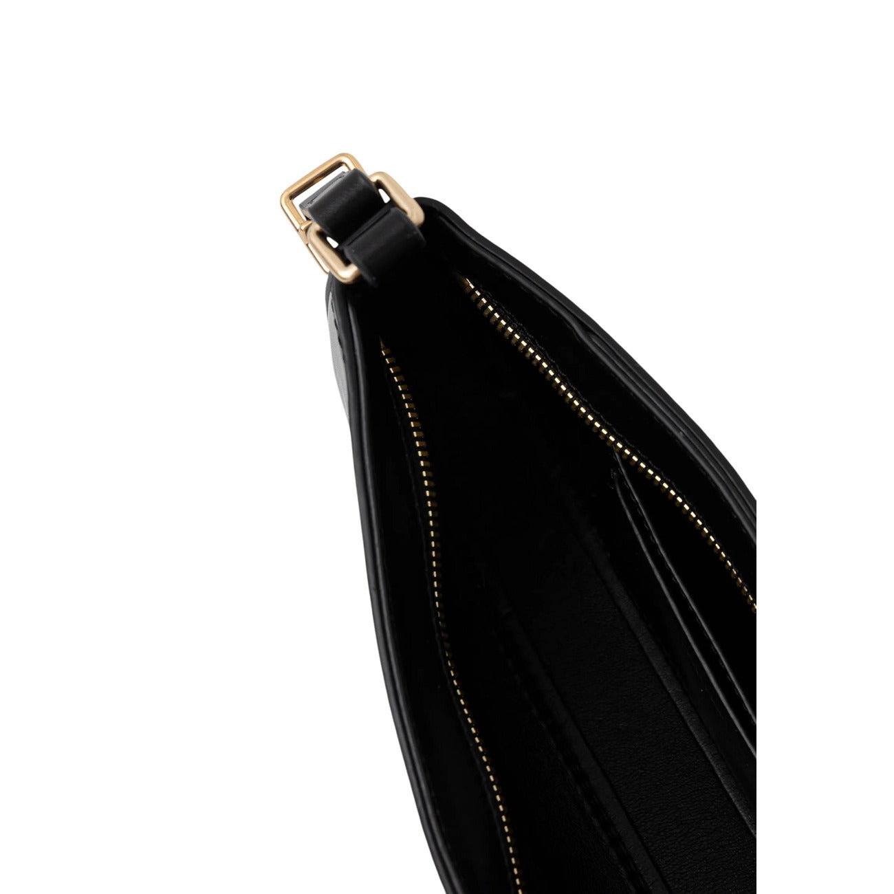 Borsa Calvin Klein Small Shoulder; 51% Poliestere riciclato. Logo CK metallico, chiusura con zip, tracolla regolabile. Design minimalista, compatto ed ecosostenibile. Colore nero vista Cerniera aperta 