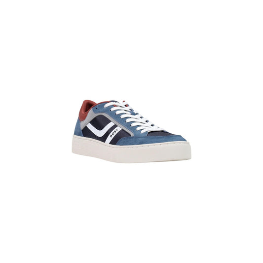 Sneakers blu uomo BOSS Rhys Tenn Bnymi. Scarpe sportive stringate blu navy da uomo in ecopelle e dettagli in pelle riciclata con suola in gomma.