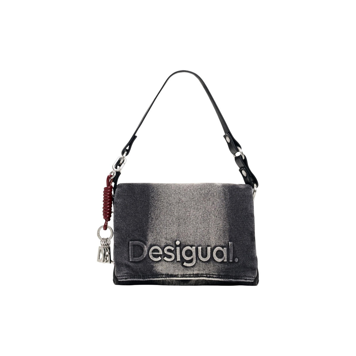 Borsa a tracolla denim donna Desigual grigio scuro – Borsa in jeans lavato con logo ricamato Desigual 26WAXD08.