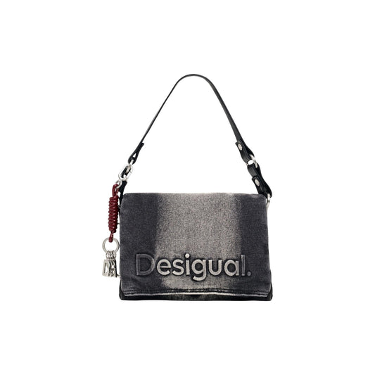 Borsa a tracolla denim donna Desigual grigio scuro – Borsa in jeans lavato con logo ricamato Desigual 26WAXD08.