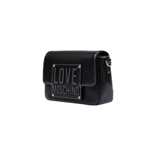 Borsa Love Moschino donna nera tracolla modello JC4066PP1. Borsetta piccola nera a spalla e a bandoliera in ecopelle liscia con logo metallico dorato lucido sul davanti e chiusura a zip, stile casual chic ed elegante.