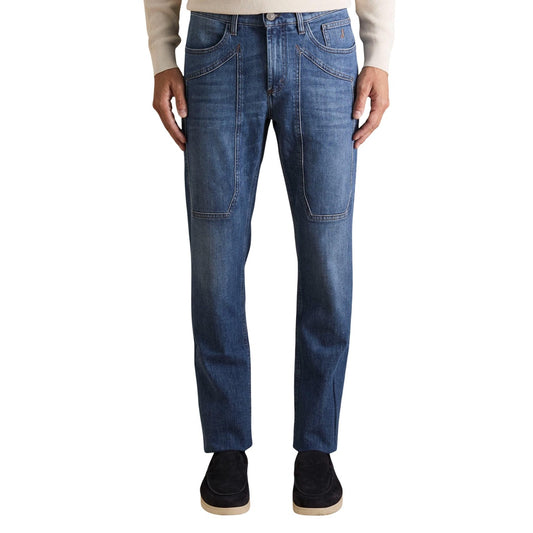 Jeckerson Jeans Uomo Blu con Zip e Bottone Tasche Anteriori e Posteriori - Jeans Cotone Elastan
