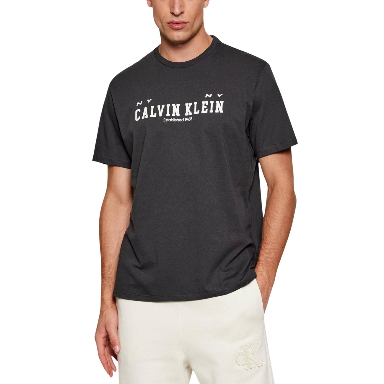 Calvin Klein Jeans T-Shirt Uomo Nero Stampa Maniche Corte Scollo Tondo Cotone 100% Primavera Estate LV14RE817G