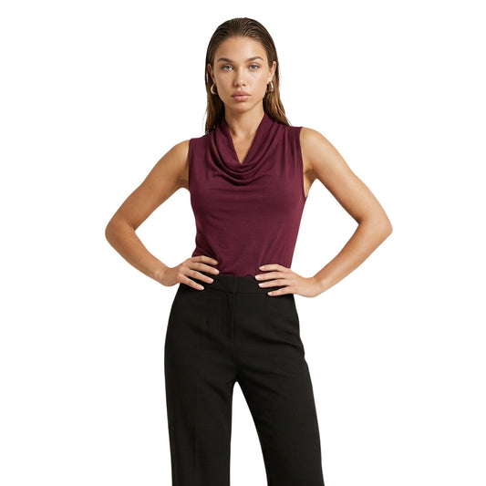 Top Only Hannah Waterfall; 67% Viscosa, 33% Poliestere. Scollo a cascata, tessuto fluido e leggero, senza maniche. Canotta donna elegante e versatile per primavera/estate Vista frontale 