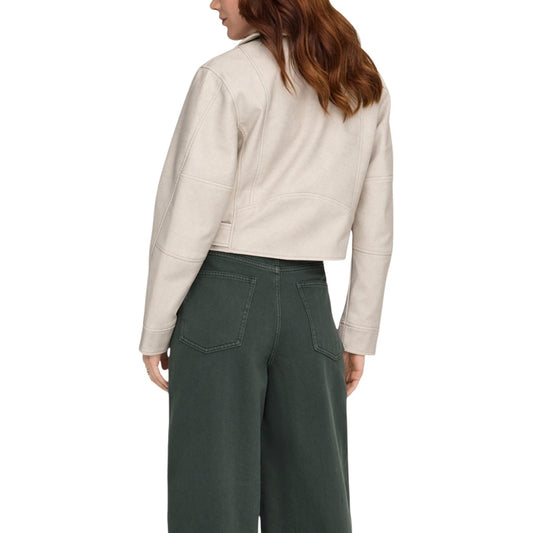 Giacca Only donna beige con cerniera maniche lunghe - vista posteriore retro indossata da modello