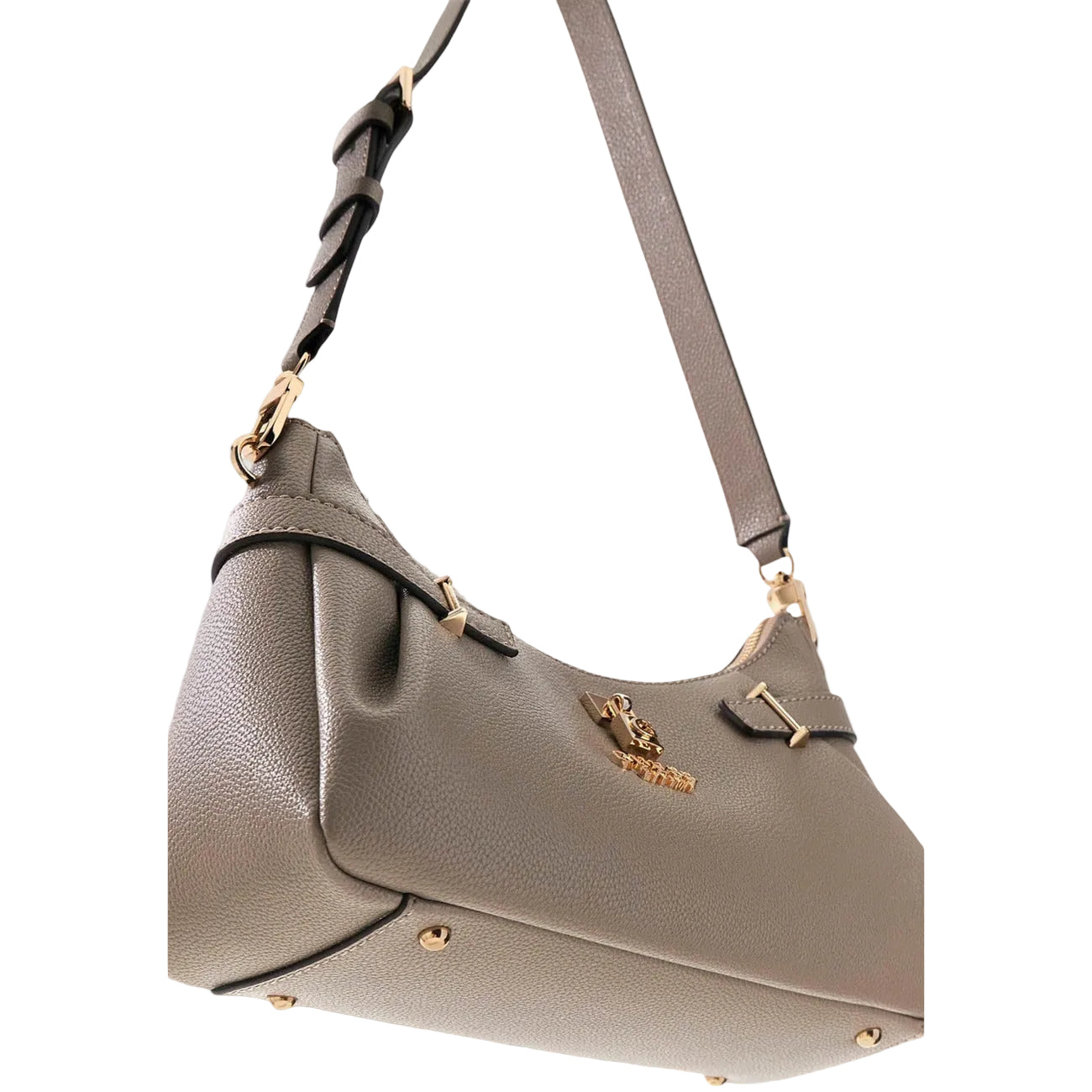 Borsa Guess donna grigia a mano - vista laterale con tracolla
