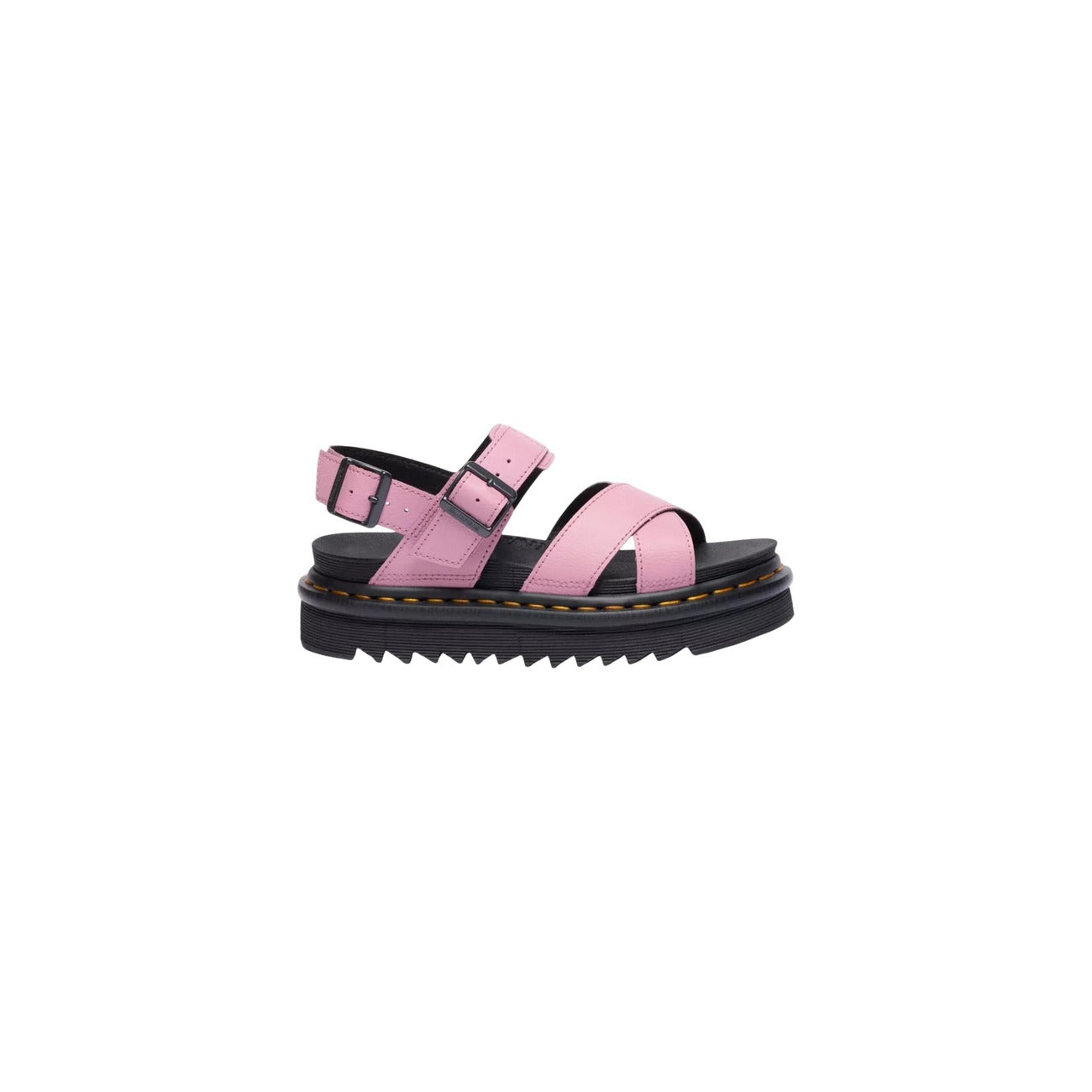 Dr. Martens Voss II Sandal; Dusty Rose. 100% Pelle Athena. Suola Zebrilus in EVA, plantare memory foam SoftWair, chiusura con doppia fibbia. Stile casual-chic estivo. Vista laterale 