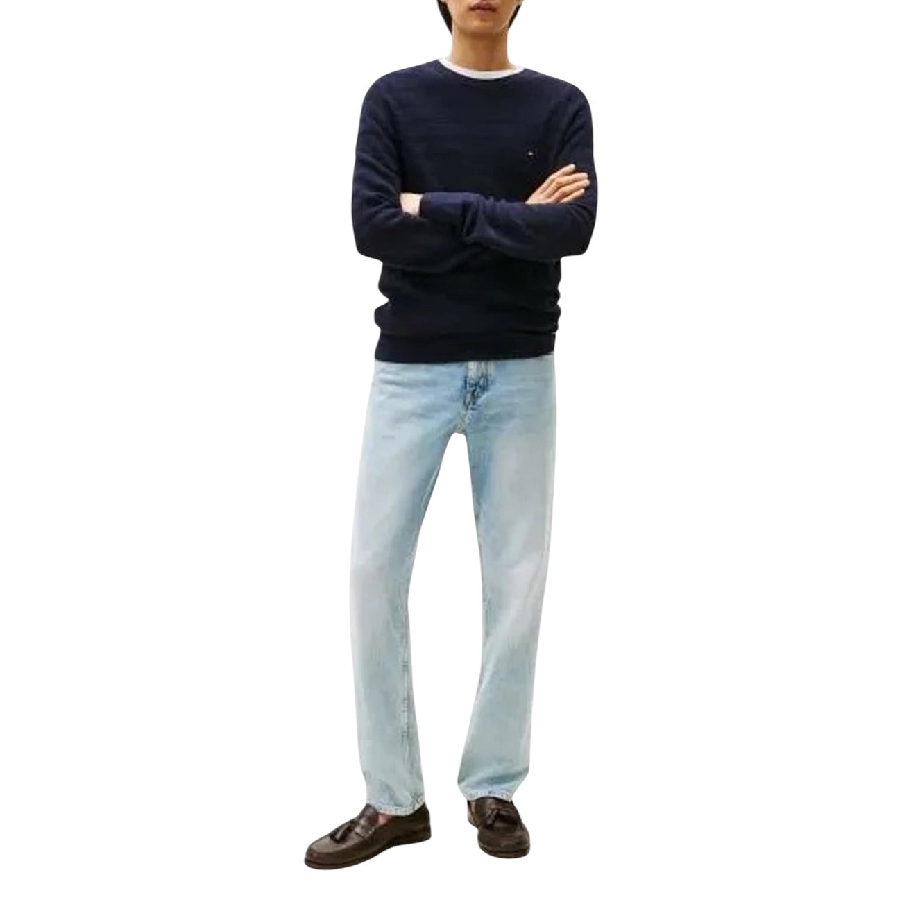 Tommy Hilfiger Maglioncino Uomo Blu Maniche Lunghe - Maglia Cotone Organico Scollo Tondo