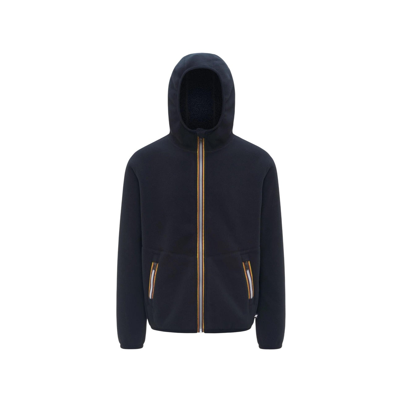 Pile reversibile K-Way Jack uomo blu K3132NW. Giacca con cappuccio e cerniera zip da uomo 2 in 1 con tessuto orsetto sherpa da un lato e pile polare liscio dall'altro, con tasche e bordo elastico, abbigliamento autunno inverno.
