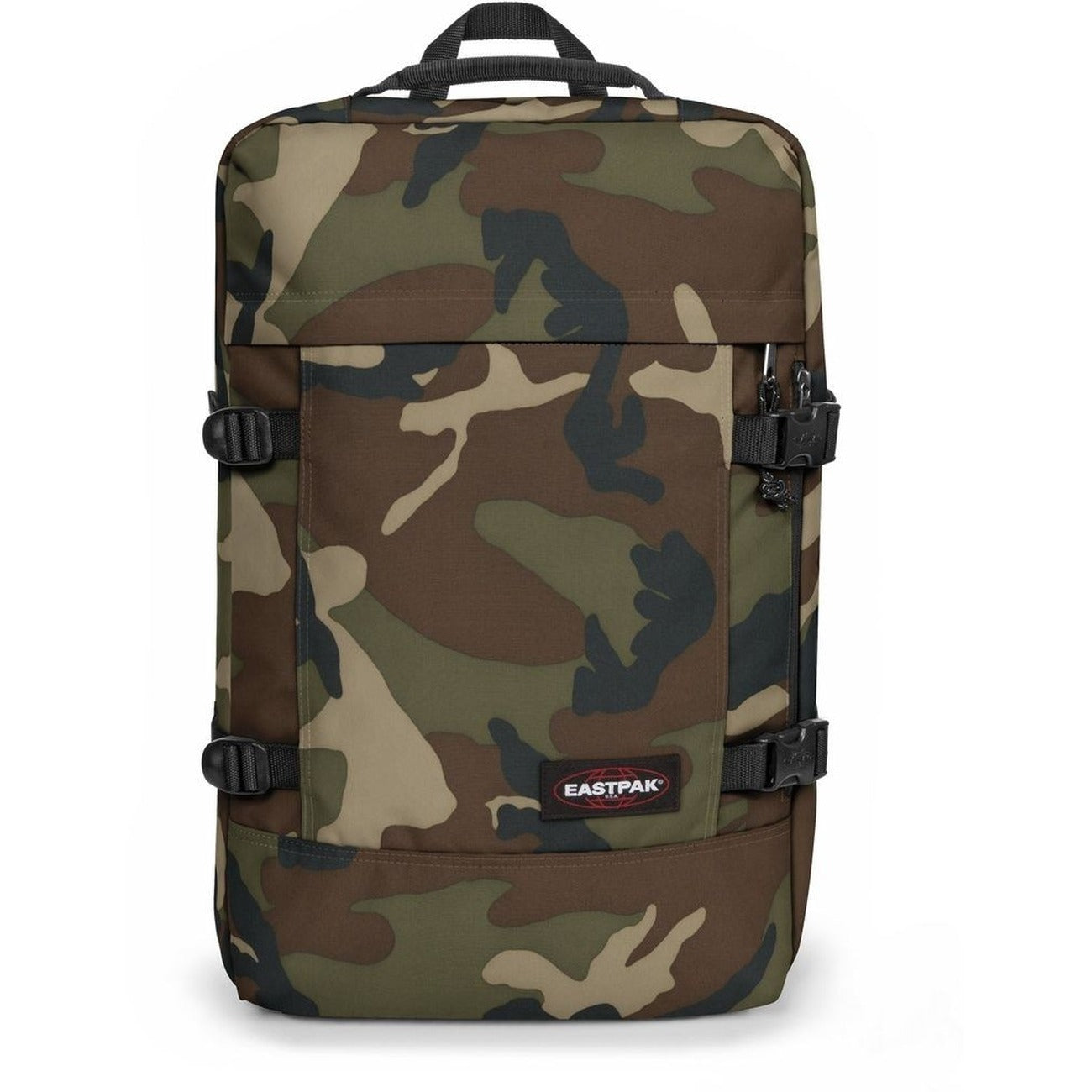 Zaino Borsone militare Eastpak Travelpack; 51x33x23 cm. 100% poliestere idrorepellente, doppio scomparto con zip e tasca laptop 17". Spallacci e manici a scomparsa, ideale come bagaglio a mano