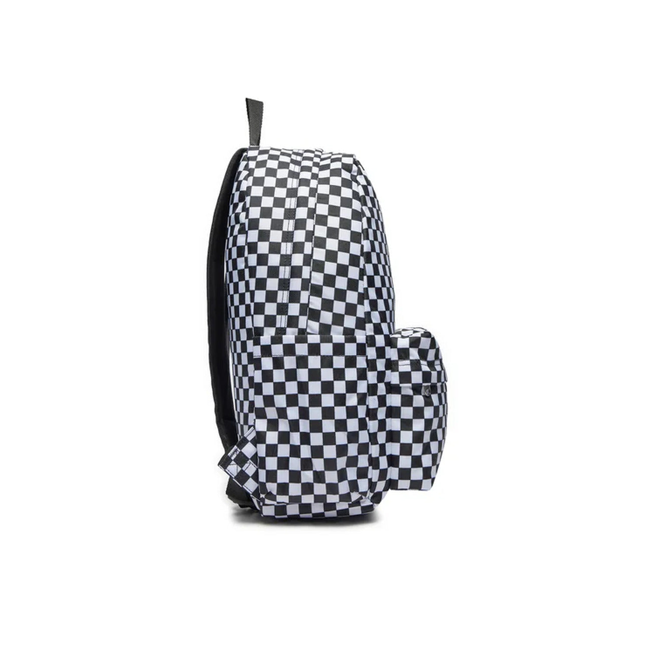 Zaino Vans Old Skool Checkerboard; 22L. Scomparto laptop 15", tasca portabottiglie laterale e spallacci imbottiti. Design iconico a scacchi, resistente e sostenibile. Il classico intramontabile dello street style. Laterale 