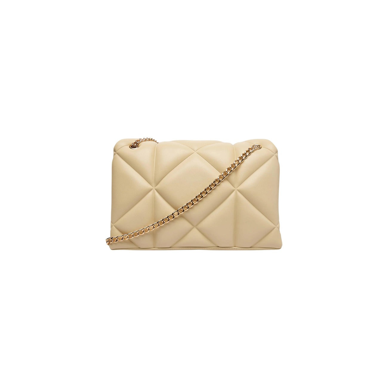 Borsa Love Moschino donna bianca trapuntata modello JC4041PP1. Borsetta media a spalla trapuntata in ecopelle bianca con manici a catena oro e logo metallico dorato, stile elegante, casual chic e da cerimonia.