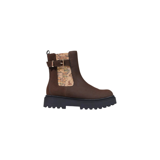 Anfibi marroni donna Alviero Martini Prima Classe – Stivaletti platform con fibbia e inserto Geo N 2581 0315.