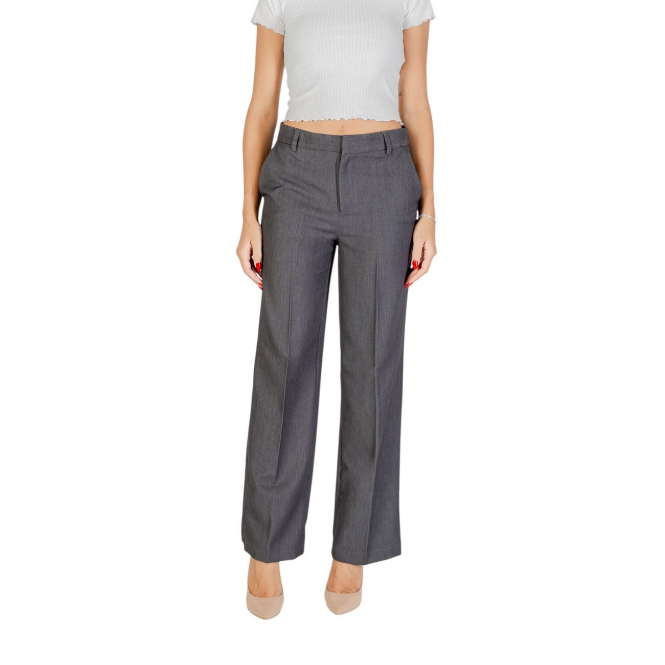 Only Pantaloni Donna Grigio Zip e Bottone Tasche Anteriori 80% Poliestere 15% Viscosa 5% Elastan Primavera/Estate 15318089