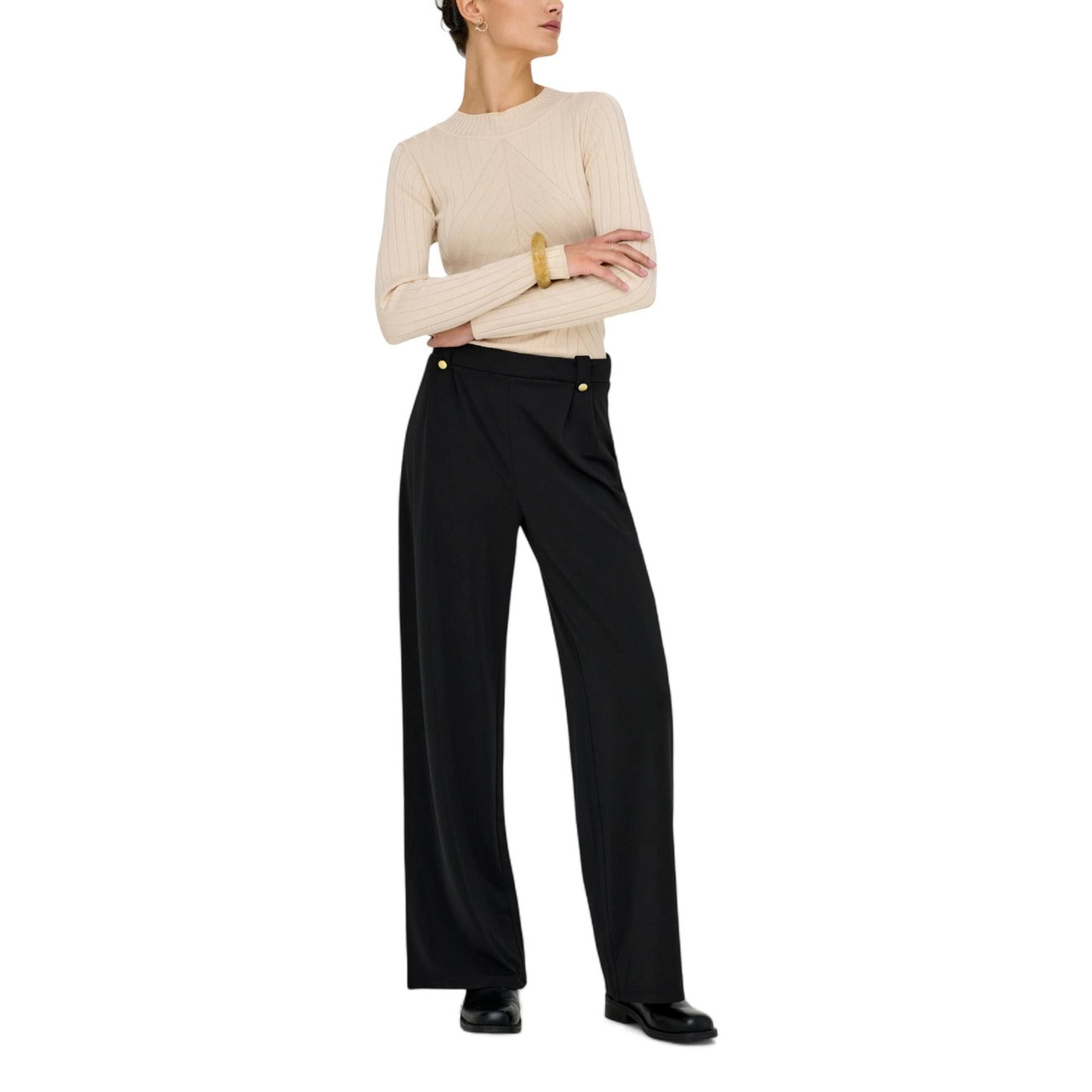Jacqueline De Yong Maglia Donna Beige in 70% Viscosa 30% Nylon a Manica Lunga con Scollo Tondo 15207694