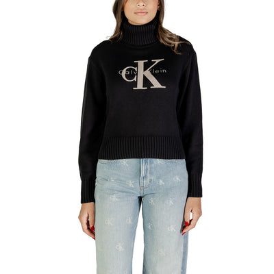 Calvin Klein Jeans Maglia Donna Bianca con Stampa Maniche Lunghe Scollo Alto - Maglia Acrilico Cotone