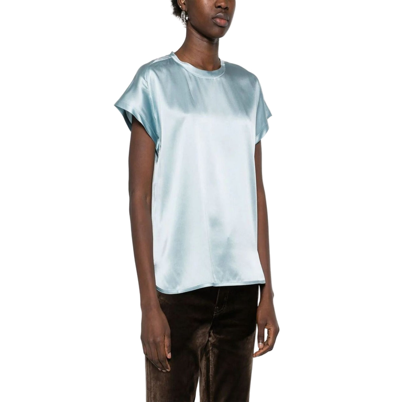 Pinko Blusa Donna Azzurra Maniche Corte - Blusa Seta Elastan Scollo Tondo