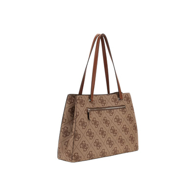 Guess Borsa Donna Beige a Mano con Stampa - Borsa Poliuretano Tasca Interna 38x27x12cm